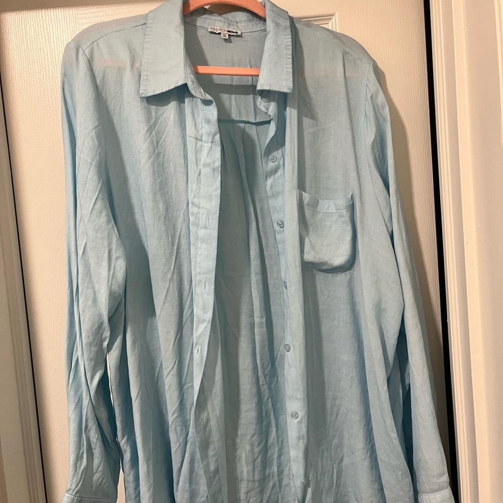 Fashion Bug Light Blue Button-Up Shirt